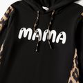 Letter Print Leopard Splicing Black Long-sleeve Hoodie Dress for Mom and Me Black