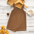 Toddler Girl Button Design Ribbed Overall Dress Khaki