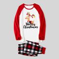 Christmas Deer Pattern Letter Print Raglan Long-sleeve Family Matching Pajamas Sets(Flame Resistant) Red/White