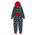 Allover Dinosaur Print Splice Hooded Long-sleeve Family Matching Onesies Pajamas Sets (Flame Resistant) Royal Blue image 2