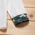 Kid Boy Letter Dinosaur Print Camouflage Lapel Collar Button Design Shirt White