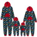 Allover Dinosaur Print Splice Hooded Long-sleeve Family Matching Onesies Pajamas Sets (Flame Resistant) Royal Blue image 1