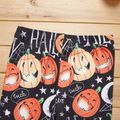 2-piece Kid Girl Halloween Pumpkin Print Pompom Hem Long-sleeve Top and Letter Print Leggings Set Orange