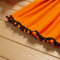 2-piece Kid Girl Halloween Pumpkin Print Pompom Hem Long-sleeve Top and Letter Print Leggings Set Orange