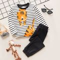 2-piece Toddler Girl/Boy Tiger Print Stripe Long-sleeve Tee and Black Pants Set Black image 1