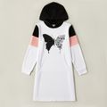 Colorblock Butterfly Letter Print Hooded Long-sleeve Matching Sweatshirt Dresses White