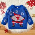 Christmas Santa Claus Pattern Blue Baby Boy Long-sleeve Knitted Sweater Pullover Deep Blue