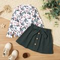 2-piece Toddler Girl Mock Neck Leaf Print Long-sleeve Top and Button Bowknot Design Skirt Set Multi-color