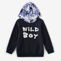 Letter Print and Camo Hooded Long-sleeve Navy Sweatshirt for Brother and Me Dark Blue