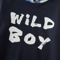 Letter Print and Camo Hooded Long-sleeve Navy Sweatshirt for Brother and Me Dark Blue