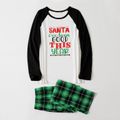Christmas Solid Splice Letter Print Raglan Long-sleeve Family Matching Pajamas Sets (Flame Resistant) Green/White