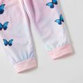 Kid Girl Butterfly/Floral Print Tie Dye Elasticized Pants with Pocket Light Blue