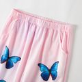 Kid Girl Butterfly/Floral Print Tie Dye Elasticized Pants with Pocket Light Blue