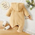 Baby Boy/Girl Solid Double Breasted Long-sleeve Hooded Knitted Jumpsuit Beige image 3