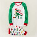 Family Matching Christmas Dinosaur and Letter Print Raglan Long-sleeve Pajamas Sets (Flame Resistant) Green/White image 2