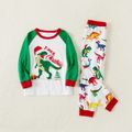 Family Matching Christmas Dinosaur and Letter Print Raglan Long-sleeve Pajamas Sets (Flame Resistant) Green/White image 5