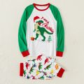 Family Matching Christmas Dinosaur and Letter Print Raglan Long-sleeve Pajamas Sets (Flame Resistant) Green/White