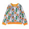 2-peice Kid Boy Halloween Ghost Pumpkin Print Pullover and Letter Print Black Pants Set Grey