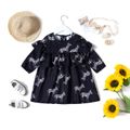Toddler Girl Zebra Print Flounce Long-sleeve Dress Black