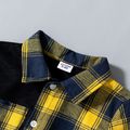 camisa de manga comprida para criança menino xadrez colorblock gola de lapela botão de design Amarelo