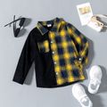 camisa de manga comprida para criança menino xadrez colorblock gola de lapela botão de design Amarelo image 1