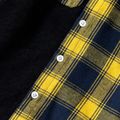 camisa de manga comprida para criança menino xadrez colorblock gola de lapela botão de design Amarelo