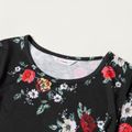 Floral Print Black Mini Dress and White Mesh Splicing Dresses for Mom and Me Black