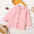 Toddler Girl Button Design Lapel Collar Fuzzy Teddy Jacket Coat Pink