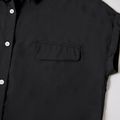 Women Plus Size Basics Lapel Collar Button Design Tie Front Short-sleeve Black Shirt Blouse Black