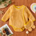 2pcs Baby Girl Solid Long-sleeve Fleece Romper and Shoulder Bag Set Yellow