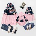 Floral Print and Pink Splicing Long-sleeve Hoodie Sweatshirt for Mom and Me Pink