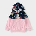 Floral Print and Pink Splicing Long-sleeve Hoodie Sweatshirt for Mom and Me Pink
