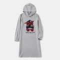 Family Matching Letter and Red Plaid Sunglasses Print Gray Long-sleeve Hooded Sweatshirts and Dresses Sets Grey