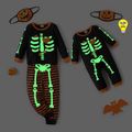 Halloween Glow in the Dark Skeleton Print Long-sleeve Sibling Matching Sets Black
