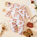 Baby Girl Allover Leaf Print Button Front Long-sleeve Jumpsuit White image 3
