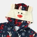 Christmas Reindeer Print 3D Ear Family Matching Long-sleeve Hooded Onesies Pajamas Sets (Flame Resistant) Dark Blue image 3
