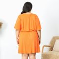 Women Plus Size Casual Short-sleeve Waisted Orange Midi Tee Dress Orange