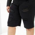 Women Plus Size Casual Black Ribbed Denim Shorts Black
