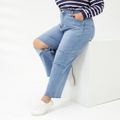 Women Plus Size Casual Cutout Blue Ripped Denim Jeans Blue image 2