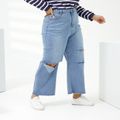 Women Plus Size Casual Cutout Blue Ripped Denim Jeans Blue image 4