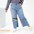 Women Plus Size Casual Cutout Blue Ripped Denim Jeans Blue image 1