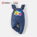 Baby Shark 2-piece Baby Girl Allover Bodysuit and Denim Overalls Sets Blue