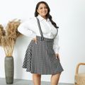 Women Plus Size Elegant Houndstooth Button Design Suspender Skirt Black/White
