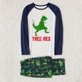 Christmas Green Dinosaur and Letter Print Family Matching Long-sleeve Pajamas Sets (Flame Resistant) Dark Blue/white