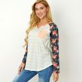 Maternity Floral Striped Panel Patch Pocket Long-sleeve T-shirt Beige