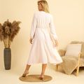 Half Button Round Neck  Long-sleeve Solid Color Maternity Dress Beige