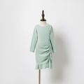 Light Green Drawstring Design Cotton Long-sleeve Midi Dresses Light Green