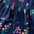 Toddler Girl Floral Print Flounce Long-sleeve Dress Deep Blue