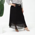 Women Plus Size Elegant Elasticized Pleated Black Skirt Black