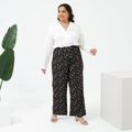 Women Plus Size Casual Floral Print Straight Pants Black